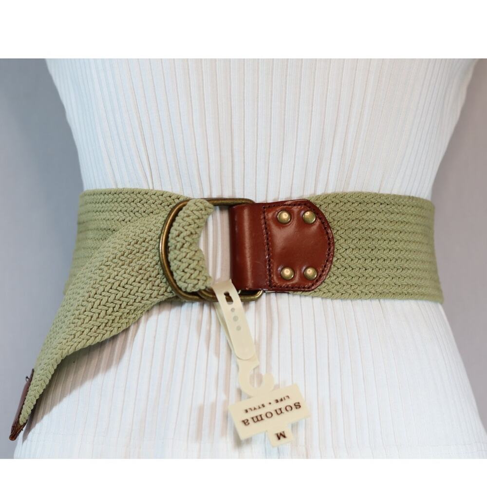 💎Kohls Sonoma Cotton Knit Wide Belt Medium Waist Leather Ends